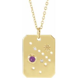 14K Yellow Natural Amethyst & .01 Natural Diamond Sagittarius Constellation 16-18" Necklace Siddiqui Jewelers