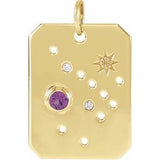 14K Yellow Natural Amethyst & .01 Natural Diamond Sagittarius Constellation Pendant Siddiqui Jewelers