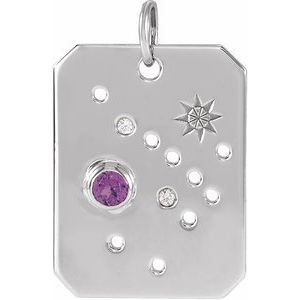 Platinum Natural Amethyst & .01 Natural Diamond Sagittarius Constellation Pendant Siddiqui Jewelers