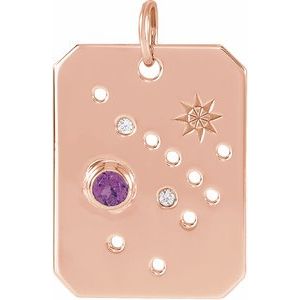 14K Rose Natural Amethyst & .01 Natural Diamond Sagittarius Constellation Pendant Siddiqui Jewelers