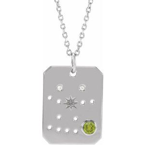 Sterling Silver Natural Peridot & .01 Natural Diamond Gemini Constellation 16-18" Necklace Siddiqui Jewelers