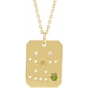 14K Yellow Natural Peridot & .01 Natural Diamond Gemini Constellation 16-18" Necklace Siddiqui Jewelers
