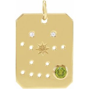 14K Yellow Natural Peridot & .01 Natural Diamond Gemini Constellation Pendant Siddiqui Jewelers