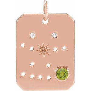 14K Rose Natural Peridot & .01 Natural Diamond Gemini Constellation Pendant Siddiqui Jewelers