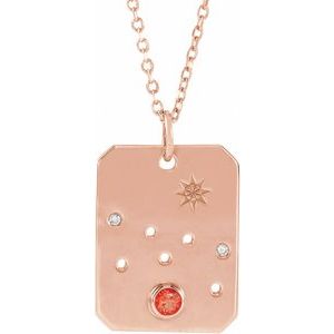 14K Rose Natural Mexican Fire Opal & .01 Natural Diamond Taurus Constellation 16-18" Necklace Siddiqui Jewelers