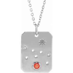 14K White Natural Mexican Fire Opal & .01 Natural Diamond Taurus Constellation 16-18" Necklace Siddiqui Jewelers