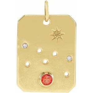 14K Yellow Natural Mexican Fire Opal & .01 Natural Diamond Taurus Constellation Pendant Siddiqui Jewelers