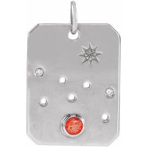 14K White Natural Mexican Fire Opal & .01 Natural Diamond Taurus Constellation Pendant Siddiqui Jewelers