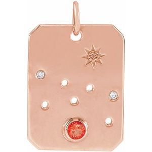 14K Rose Natural Mexican Fire Opal & .01 Natural Diamond Taurus Constellation Pendant Siddiqui Jewelers
