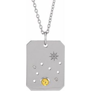 14K White Natural Citrine & .01 Natural Diamond Leo Constellation 16-18" Necklace Siddiqui Jewelers