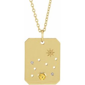 14K Yellow Natural Citrine & .01 Natural Diamond Leo Constellation 16-18" Necklace Siddiqui Jewelers