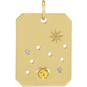 14K Yellow Natural Citrine & .01 Natural Diamond Leo Constellation Pendant Siddiqui Jewelers