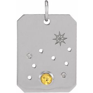 Sterling Silver Natural Citrine & .01 Natural Diamond Leo Constellation Pendant Siddiqui Jewelers