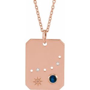 14K Rose Natural Blue Sapphire & .01 Natural Diamond Capricorn Constellation 16-18" Necklace Siddiqui Jewelers