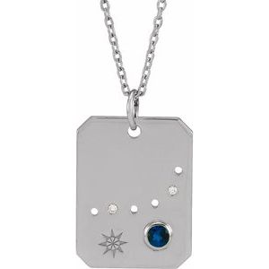14K White Natural Blue Sapphire & .01 Natural Diamond Capricorn Constellation 16-18" Necklace Siddiqui Jewelers