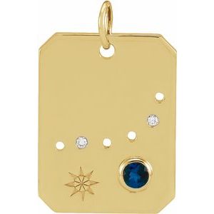 14K Yellow Natural Blue Sapphire & .01 Natural Diamond Capricorn Constellation Pendant Siddiqui Jewelers