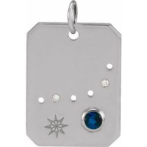14K White Natural Blue Sapphire & .01 Natural Diamond Capricorn Constellation Pendant Siddiqui Jewelers