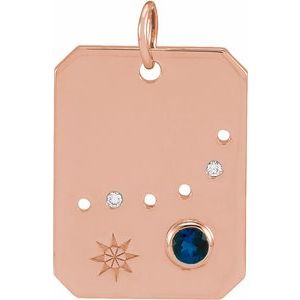 14K Rose Natural Blue Sapphire & .01 Natural Diamond Capricorn Constellation Pendant Siddiqui Jewelers