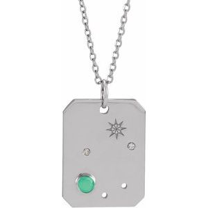 14K White Natural Green Chrysoprase & .01 Natural Diamond Libra Constellation 16-18" Necklace Siddiqui Jewelers
