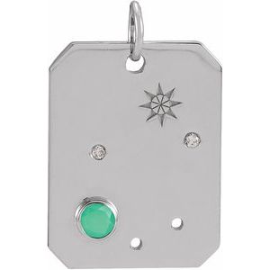 Platinum Natural Green Chrysoprase & .01 Natural Diamond Libra Constellation Pendant Siddiqui Jewelers