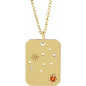 14K Yellow Natural Spessartite Garnet & .01 Natural Diamond Virgo Constellation 16-18" Necklace Siddiqui Jewelers