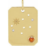 14K Yellow Natural Spessartite Garnet & .01 Natural Diamond Virgo Constellation Pendant Siddiqui Jewelers