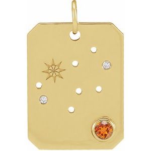 14K Yellow Natural Spessartite Garnet & .01 Natural Diamond Virgo Constellation Pendant Siddiqui Jewelers
