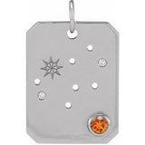 14K White Natural Spessartite Garnet & .01 Natural Diamond Virgo Constellation Pendant Siddiqui Jewelers