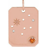 14K Rose Natural Spessartite Garnet & .01 Natural Diamond Virgo Constellation Pendant Siddiqui Jewelers