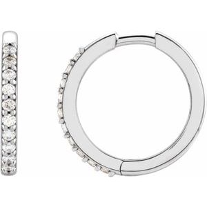 14K White 1/6 CTW Natural Diamond 15 mm Huggie Earrings Siddiqui Jewelers