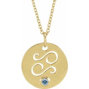 14K Yellow Natural Aquamarine Cancer Zodiac 16-18" Necklace Siddiqui Jewelers