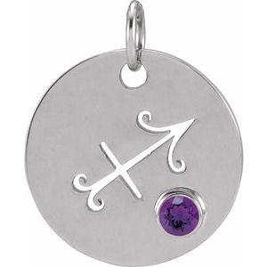 14K White Natural Amethyst Sagittarius Zodiac Pendant
 Siddiqui Jewelers