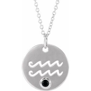 14K White Natural Black Spinel Aquarius Zodiac 16-18" Necklace Siddiqui Jewelers