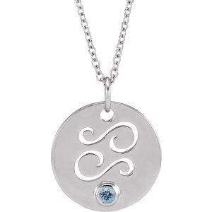 Platinum Natural Aquamarine Cancer Zodiac 16-18" Necklace Siddiqui Jewelers