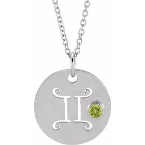 14K White Natural Peridot Gemini Zodiac Disc 16-18" Necklace Siddiqui Jewelers