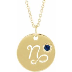 14K Yellow Natural Blue Sapphire Capricorn Zodiac 16-18" Necklace Siddiqui Jewelers
