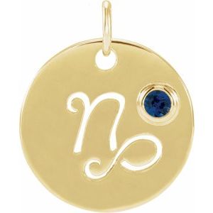 14K Yellow Natural Blue Sapphire Capricorn Zodiac Pendant Siddiqui Jewelers