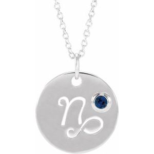 14K White Natural Blue Sapphire Capricorn Zodiac 16-18" Necklace Siddiqui Jewelers
