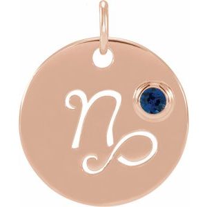 14K Rose Natural Blue Sapphire Capricorn Zodiac Pendant Siddiqui Jewelers