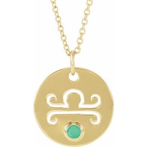 14K Yellow Natural Green Chrysoprase Libra Zodiac 16-18" Necklace Siddiqui Jewelers