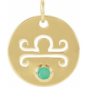 14K Yellow Natural Green Chrysoprase Libra Zodiac Pendant Siddiqui Jewelers