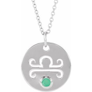 14K White Natural Green Chrysoprase Libra Zodiac 16-18" Necklace Siddiqui Jewelers