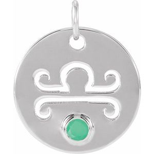 Platinum Natural Green Chrysoprase Libra Zodiac Pendant Siddiqui Jewelers