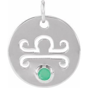 Sterling Silver Natural Green Chrysoprase Libra Zodiac Pendant Siddiqui Jewelers