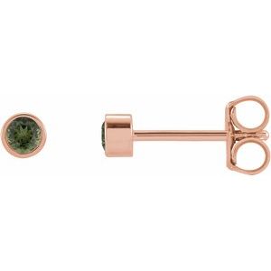 14K Rose 2 mm Round Natural Green Tourmaline Micro Bezel Single Stud Earring Siddiqui Jewelers