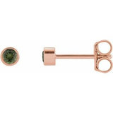 14K Rose 2.5 mm Round Natural Green Tourmaline Micro Bezel Single Stud Earring Siddiqui Jewelers