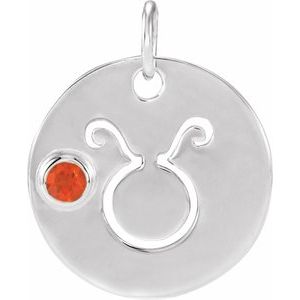 Sterling Silver Natural Mexican Fire Opal Taurus Zodiac Pendant Siddiqui Jewelers