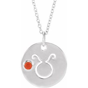 Sterling Silver Natural Mexican Fire Opal Taurus Zodiac 16-18" Necklace Siddiqui Jewelers