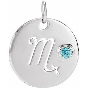 14K White Natural Blue Zircon Scorpio Zodiac Pendant Siddiqui Jewelers