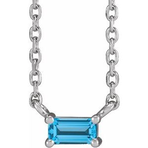 14K White Natural Swiss Blue Topaz Solitaire 18" Necklace-Siddiqui Jewelers